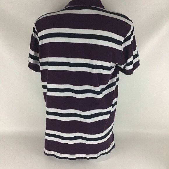 Men's Aeropostale Short Sleeve Polo Collared Dress Shirt Purple Striped Size XL - Picture 5 of 6